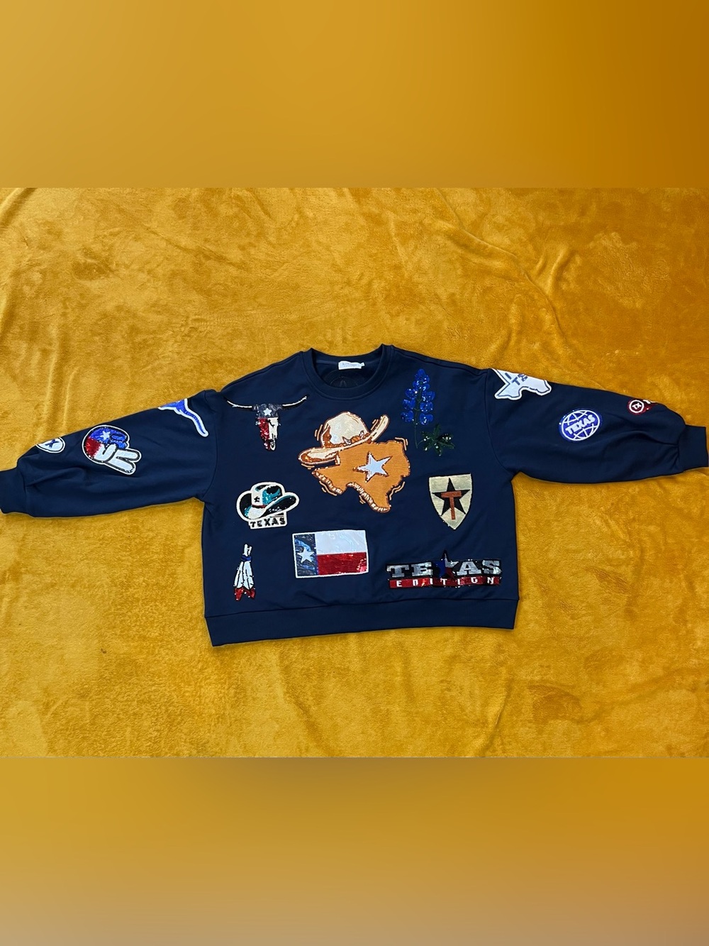 Glitz Navy Blue Texas Patchwork Crewneck Sweatshirt